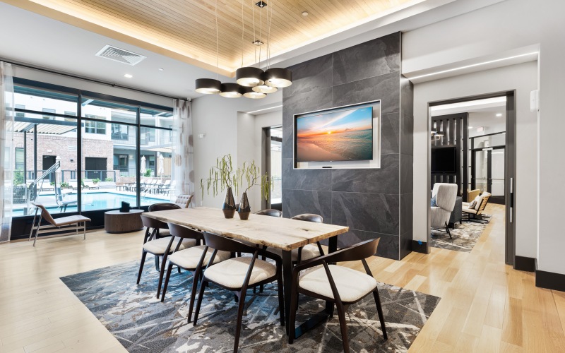 Modern clubroom at Vibe at Echo Street West open to residents
